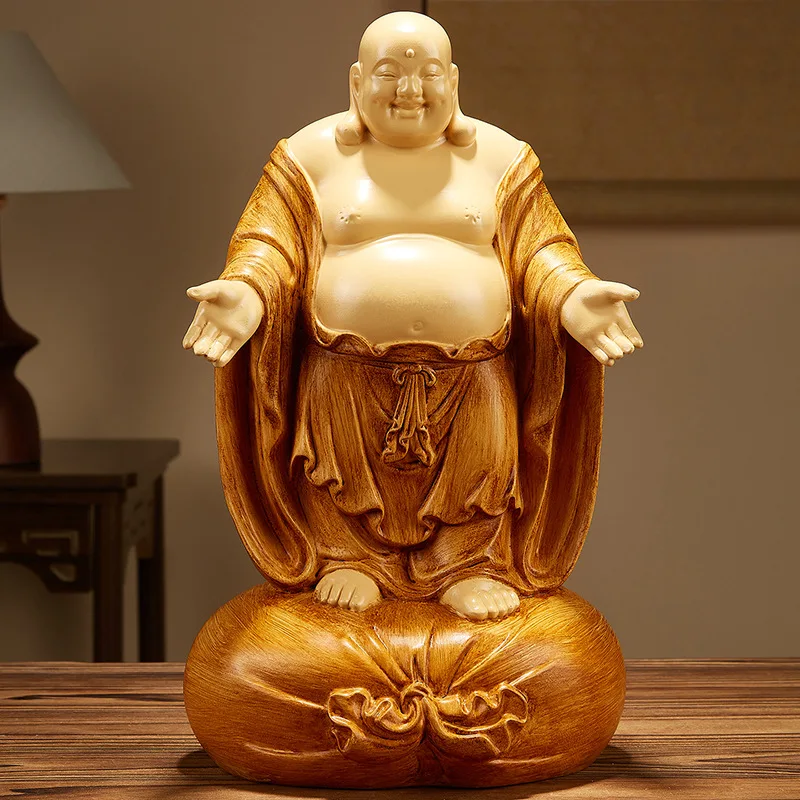 

Smiling Buddha Statue - Maitreya Happy Fat Buddha Resin Statue Decoration Feng Shui Home Office Desk Crafts Ornament