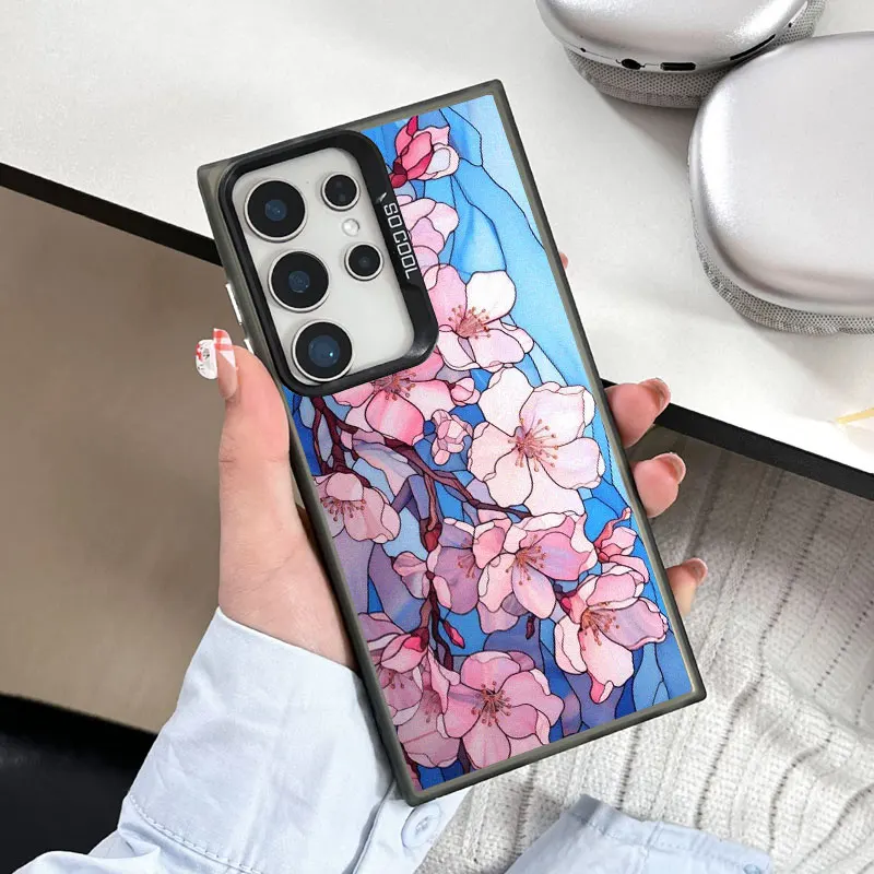 

For Samsung Galaxy S21 S23 S24 FE S25 S24 S23 S22 Ultra Plus Laser Phone Case Luxury Lotus Flowers Aesthetics Floral Cover Funda