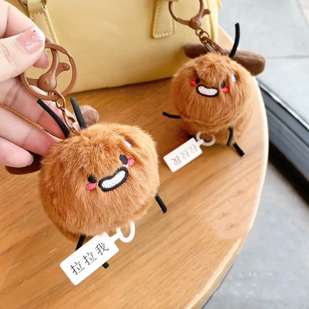 Pull String Little Bee Pendant Stuffed Animal Hanging Ornaments Cockroach Plush Doll Insect Doll Cartoon Bee Keychain Kids Gift