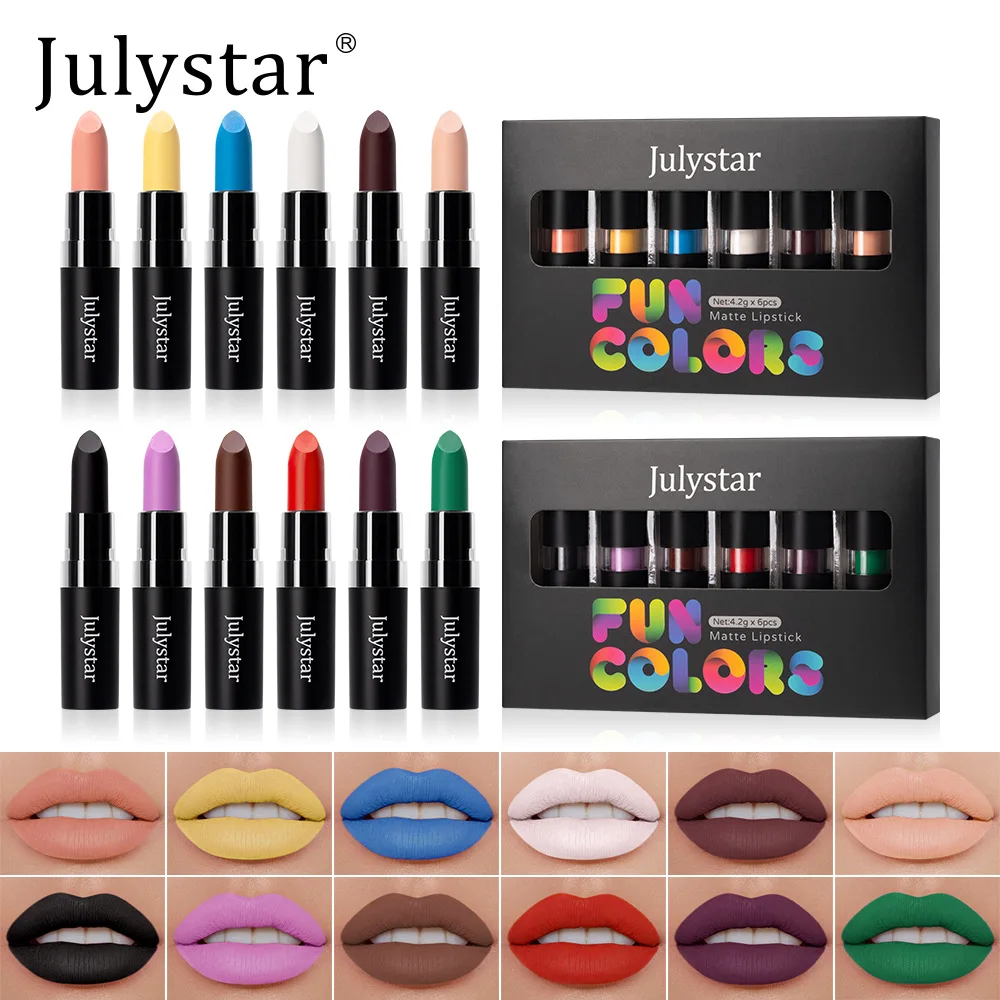 6 Pcs Vampire Matte Lipstick Gift Box Set Painted Matte Finish Rich Color Payoff Gothic Lip Makeup Kit for Party Stage Cosmetics