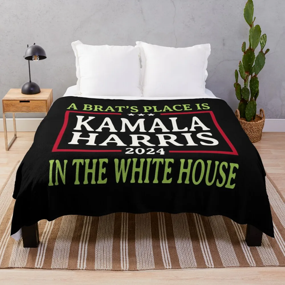 A Brat’s Place Is In White House Kamala Harris 2024 Election Madame President Throw Blanket Summer wednesday Weighted Blankets