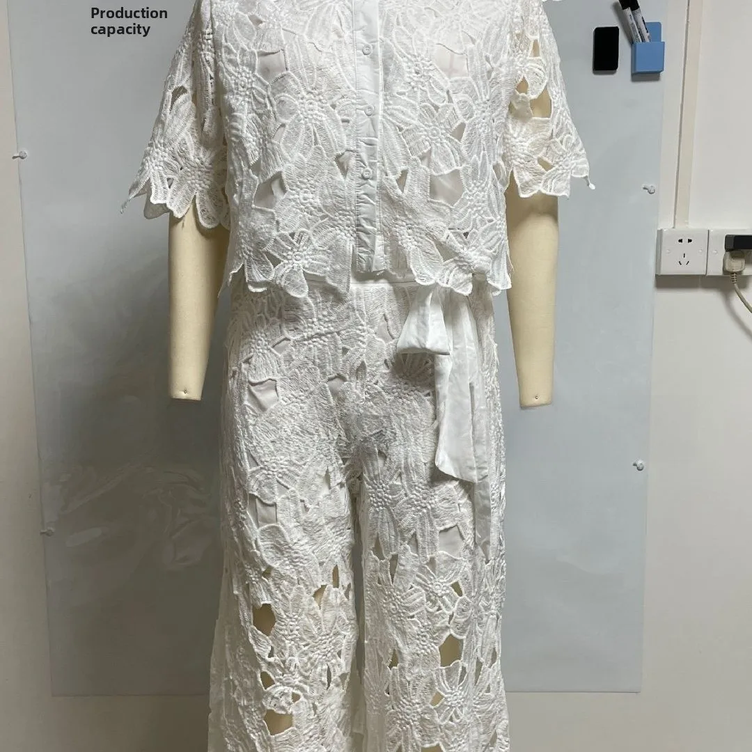 

Summer 2025 New Arrival Women's Casual Long Lace ort Sve Faion Set Long Pants Buttoning Sle Comfortable Ele Look