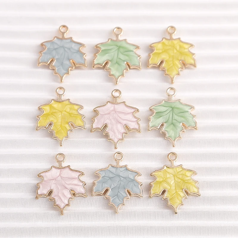 10pcs 19x24mm Cute Enamel Plant Maple Leaf Charms Pendants for Jewelry Making Earrings Necklaces Bracelets DIY Crafts Supplies