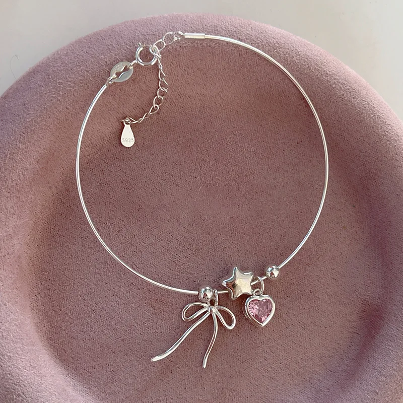 VENTFILLE 925 Sterling Silver Zircon Love Heart Bransoletka dla kobiet Bowknot Stars Bead Snake Bone Chain Biżuteria Prezent Dropship