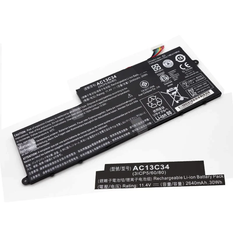 Zedi แบตเตอรี่แล็ปท็อป AC13C34 30WH 11.4V 2640mAh สำหรับ ACER Aspire V5-122P V5-132 E3-111 E3-112 ES1-111M KT.00303.005 MS237