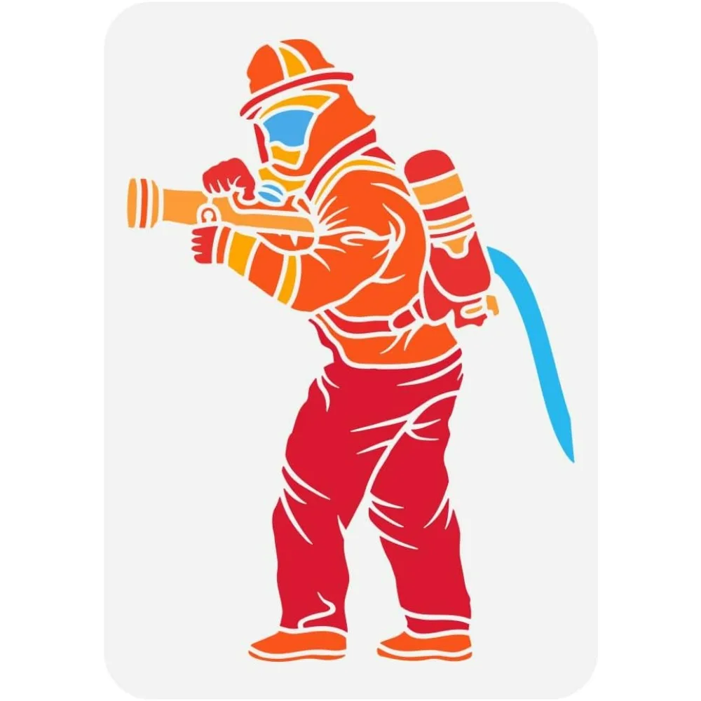 Fireman Painting Stencil 8.3x11.7inch Reusable Firefighter Pattern Drawing Template DIY Art Fire Theme Decoration Stencil for