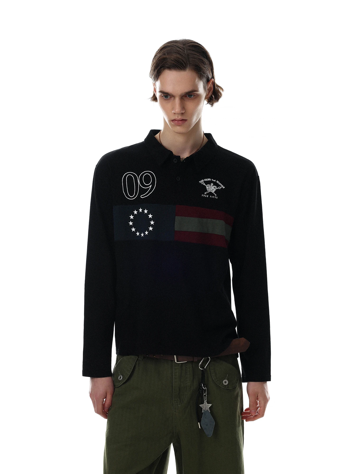 American Retro  Shirt Men's Long Sleeve Embroidery Color Block Design Casual Top Breathable Cotton Loose Fit Autumn Wear