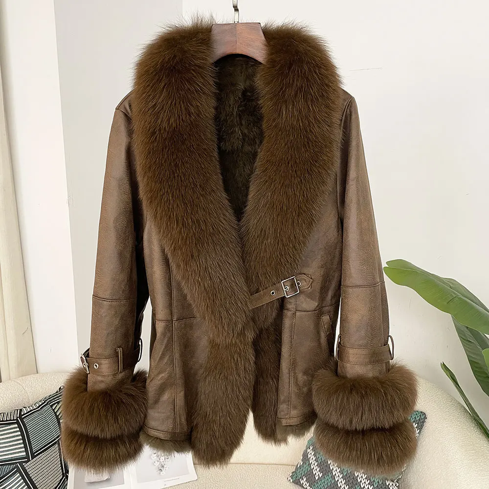 Winter Fur Coat Women Real Raccoon Fox Fur Collar Rabbit Fur Jacker Thick Warm Outerwear 2024 New Liner Real Fur Coat