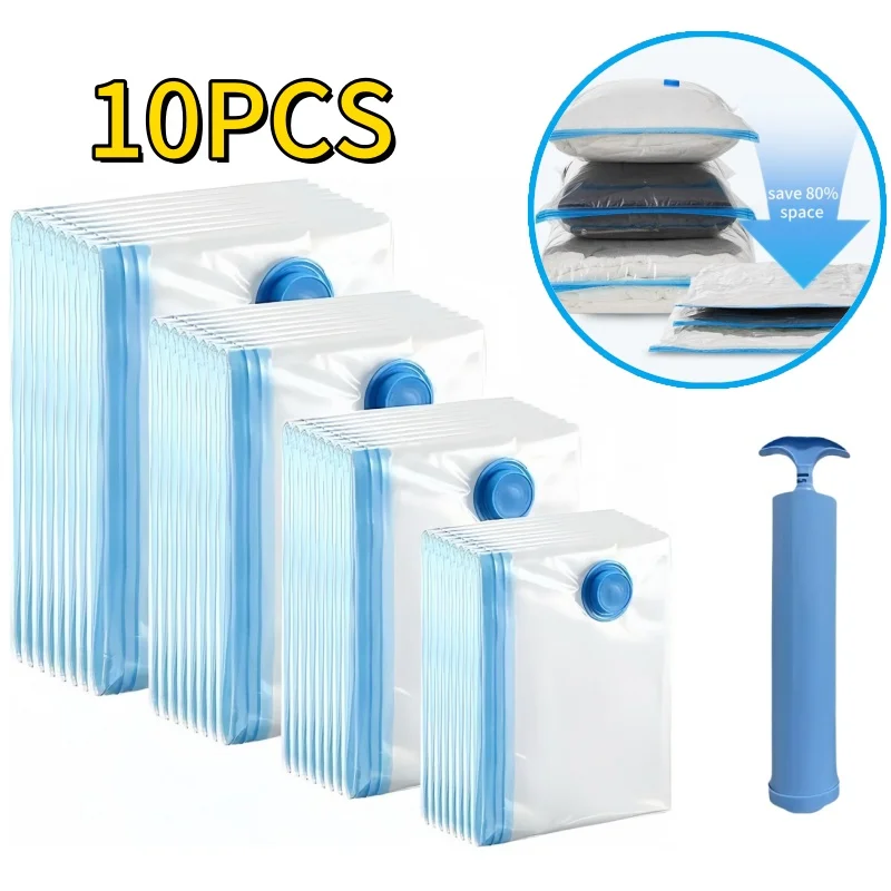Paquete de 1-10 bolsas de almacenamiento al vacío, bolsas ahorradoras de espacio de compresión para edredones y mantas, sellador de ropa, organizador de embalaje de viaje