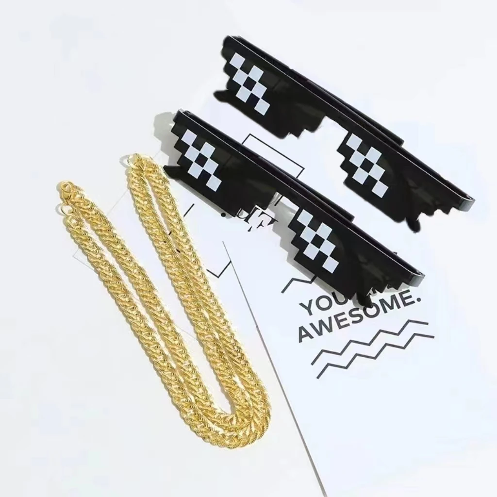 2Pcs Mosaic Sunglasses Cool Party Vintage Shades Eyewear For Men Pixelated Sunglasses Funny Women Glasses