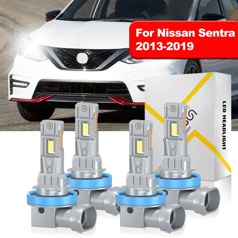 

4 шт. для Nissan Sentra 2013 2014 2015 2016 2017 2018 2019 H11 лампы дальнего и ближнего света 26000LM 6500K белые двухсторонние CSP