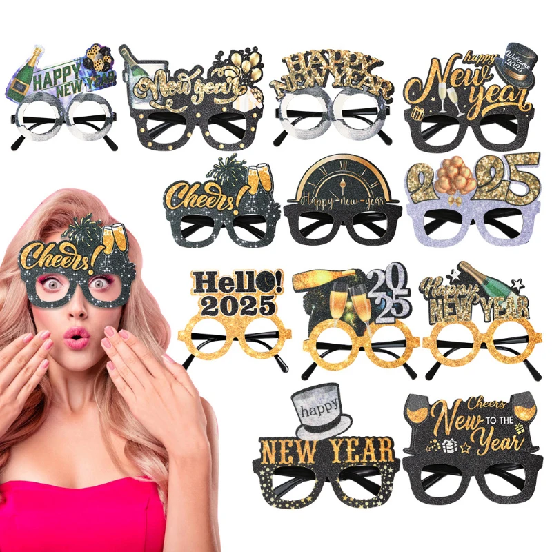 

Happy New Year 2025 Photo Props Glasses New Year's Eve Party Black Gold Crown Glasses Party Masks Party Supplies