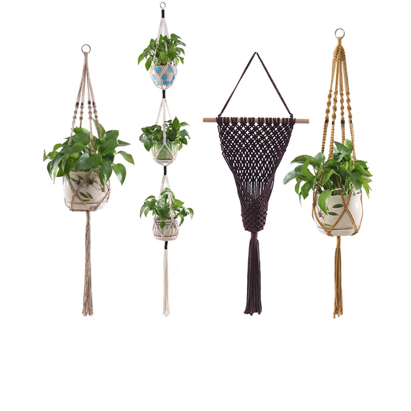 Macrame Handmade Plant Hanger Baskets Flower Pots Holder VinBalcony Hanging Decoration Knotted Lifting Rope Home Garden Supplies