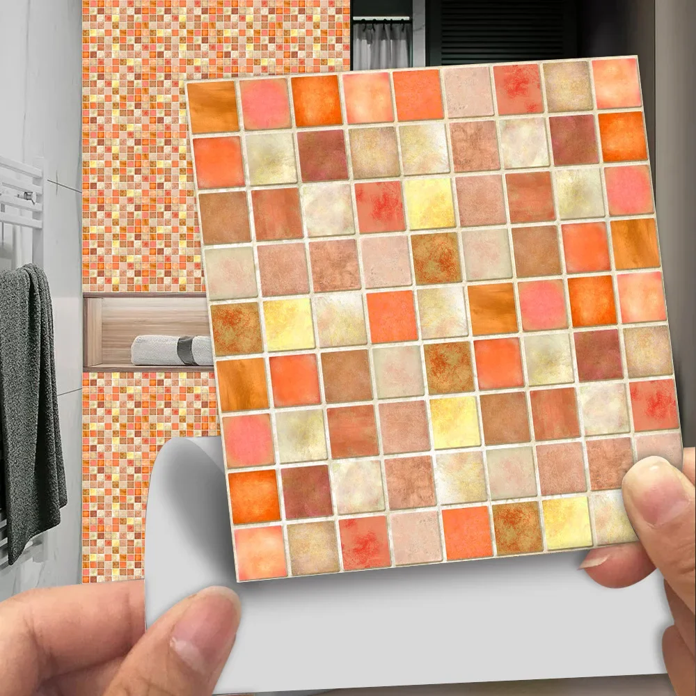 10 sztuk/zestaw 10/15/20/30cm płaski pomarańczowy marmur mozaika twarde płytki naklejka ścienna kuchnia łazienka Home Decor tapeta pcv mural artystyczny