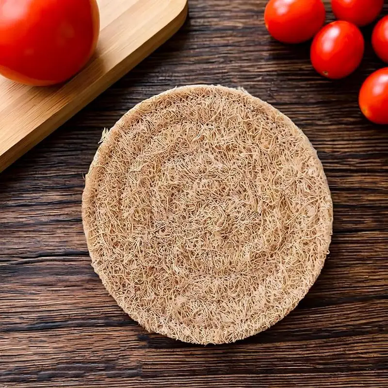 Home Accessorie Round Tea Cup Mat Natural Double Sided Teapot Pad Loofah Fibre Chinese Loofah Mat Tea Decoration