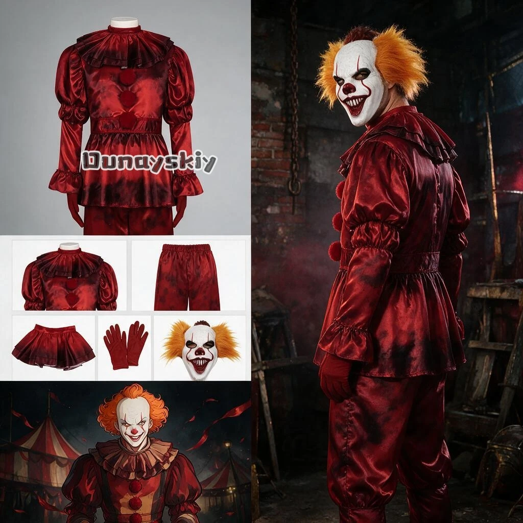 ​​​​​​​​​​​​Pennywise Clown Cosplay Costume Resurrection Halloween Stage Carnival Party Performance Role-playing Costume​​