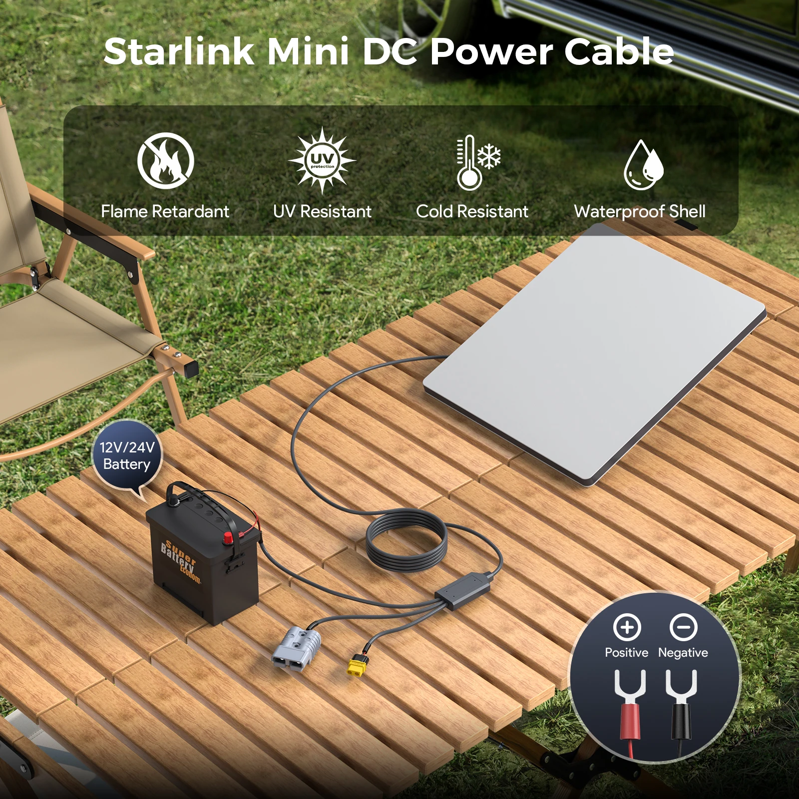 EDUP SK0183 3‑in‑1 Starlink Mini DC Power Cable 18AWG 12V‑48V with Anderson XT60 Spade Terminals Weatherproof for RV Outdoor Use