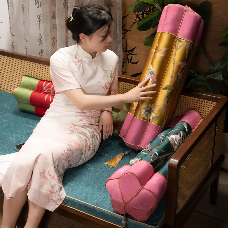 bed armrest court waist pillow, light luxury plum blossom pillow for home use, cushion with core, high-end throw pillow
