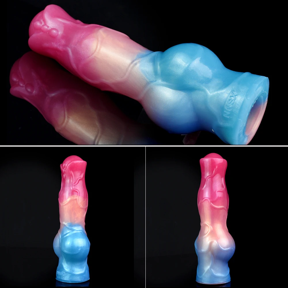 NNSX Super Soft Silicone Dog Dildo Penis Sleeve Big Knot Cock Sheath Enlargement Dick Extend Hollow Sex Toy for Men