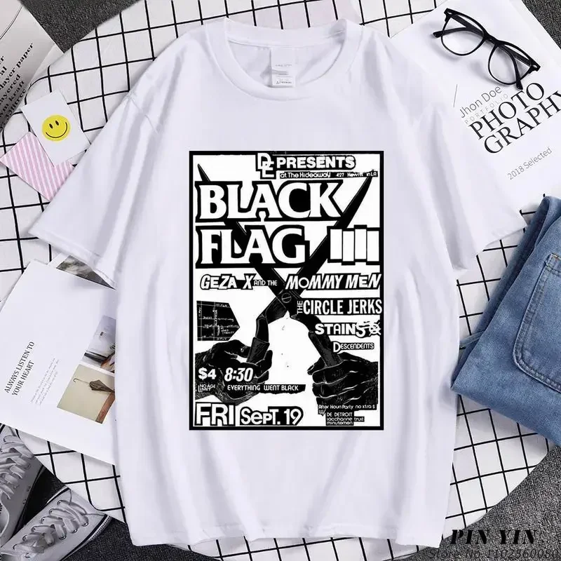 Camiseta de banda negra para hombre, camisa de manga corta con estampado de bandera Vintage, Punk, Rock, Hipster, música, Harajuku