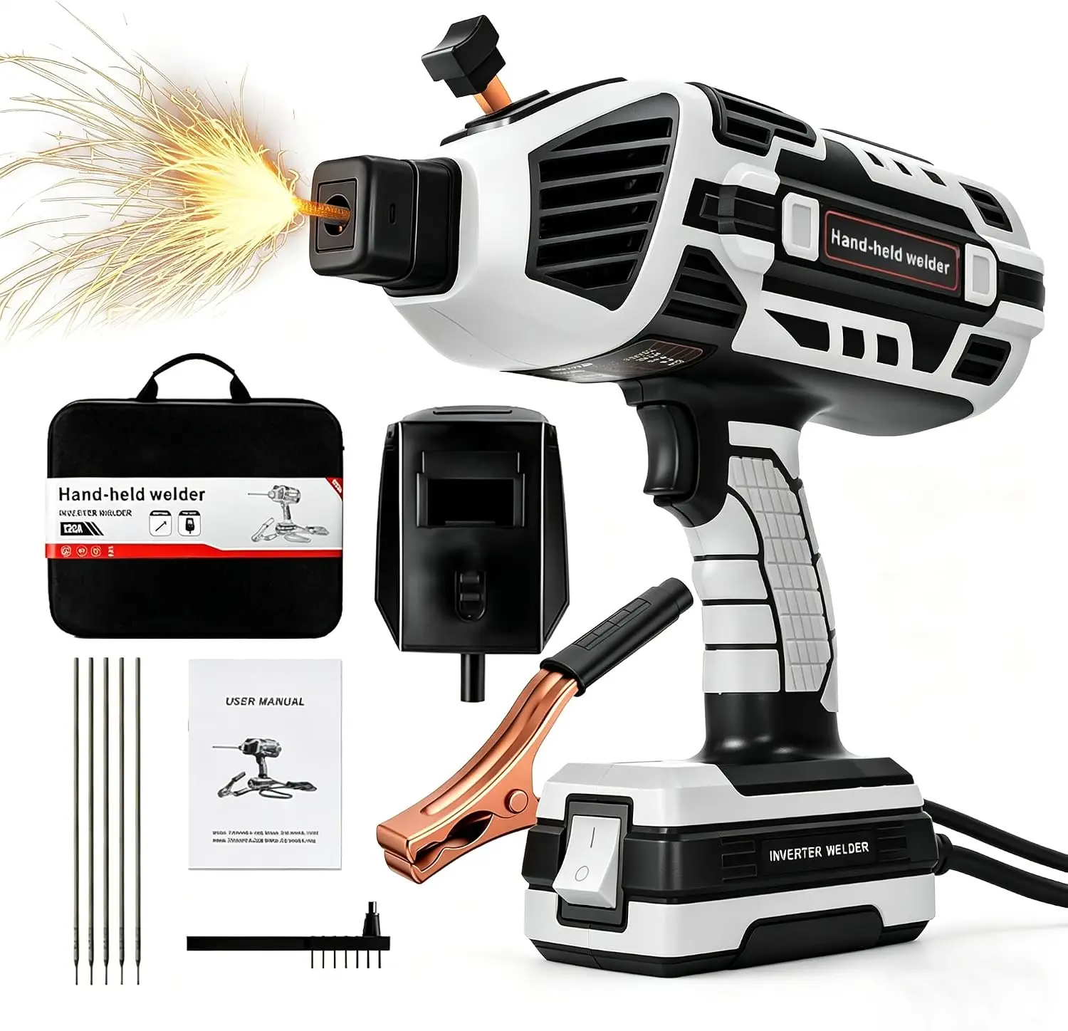 Welding Machine Handheld 110V 120Amp Portable ARC Welder Gun Hand Held Welder Machine with IGBT Inverter 5 Variable Current Adju