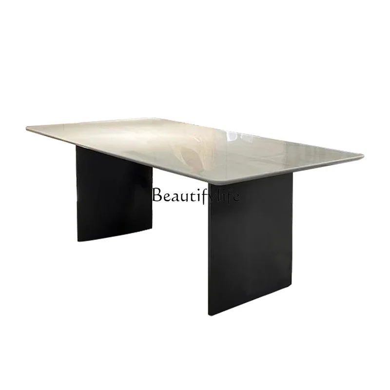 

Ice jade natural marble Italian minimalist rectangular luxury stone dining table