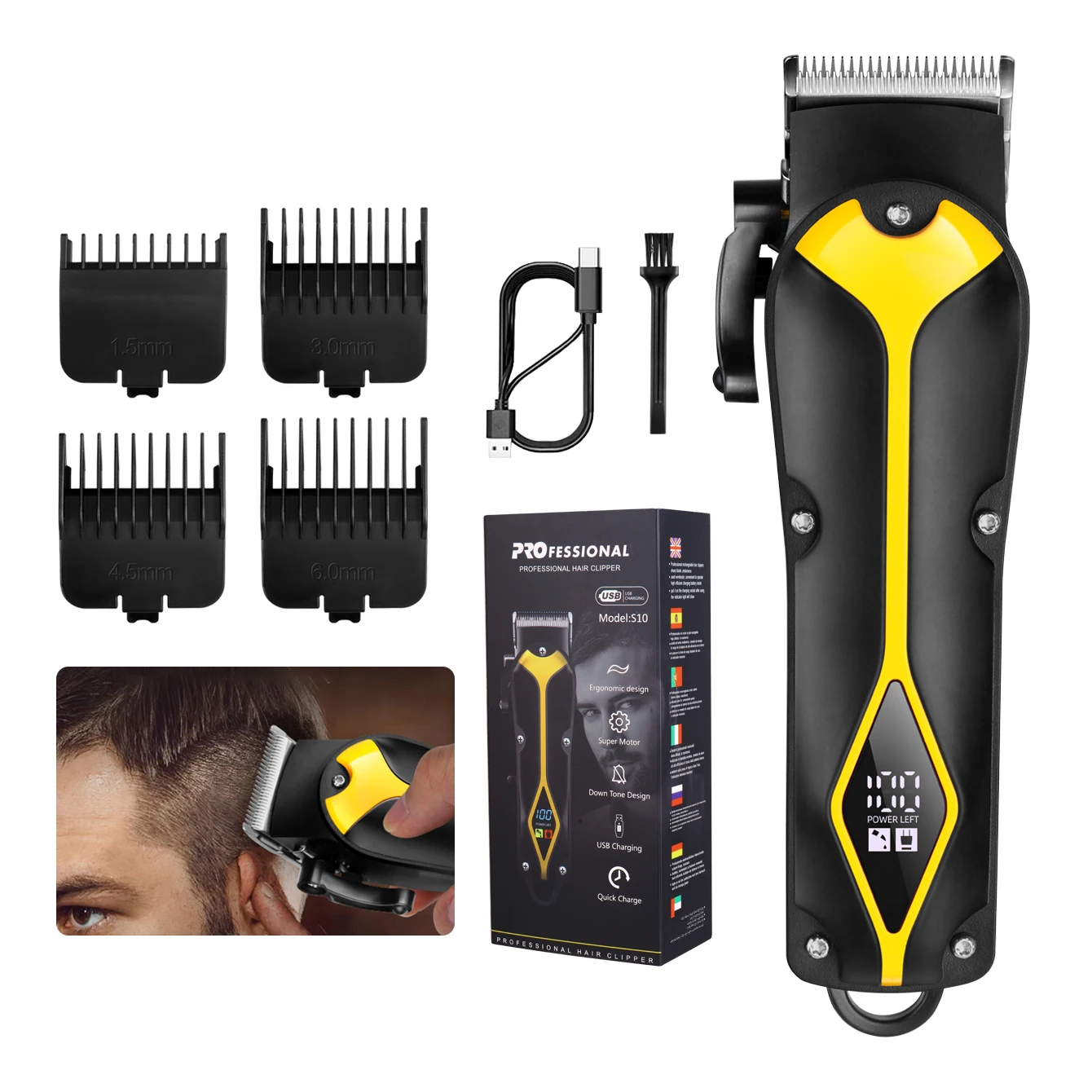 

KN-S10 Professional Cordless Hair Clipper for Men LCD Display Barber Trimmer Kit Rechargeable 4 Combs