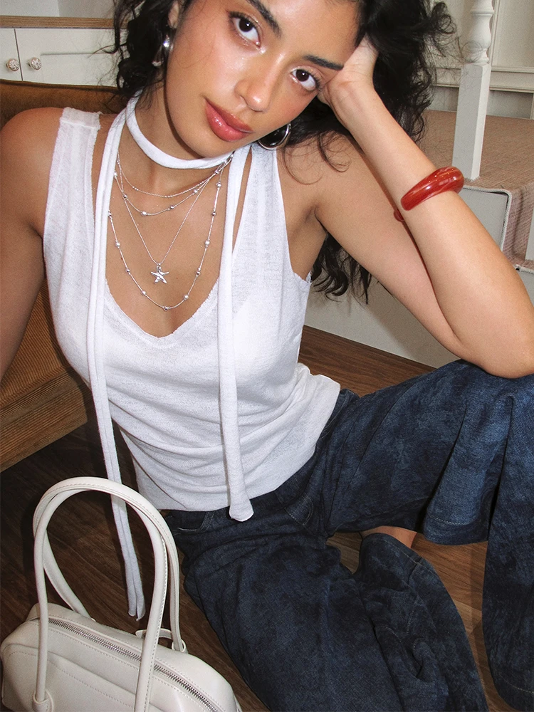 

ITSNIKAR Textured Deep U-Ne Vest Strap Women Summer Sexy Slimming Loose Lazy ort Top Inner Wear Polyester Viscose Blend