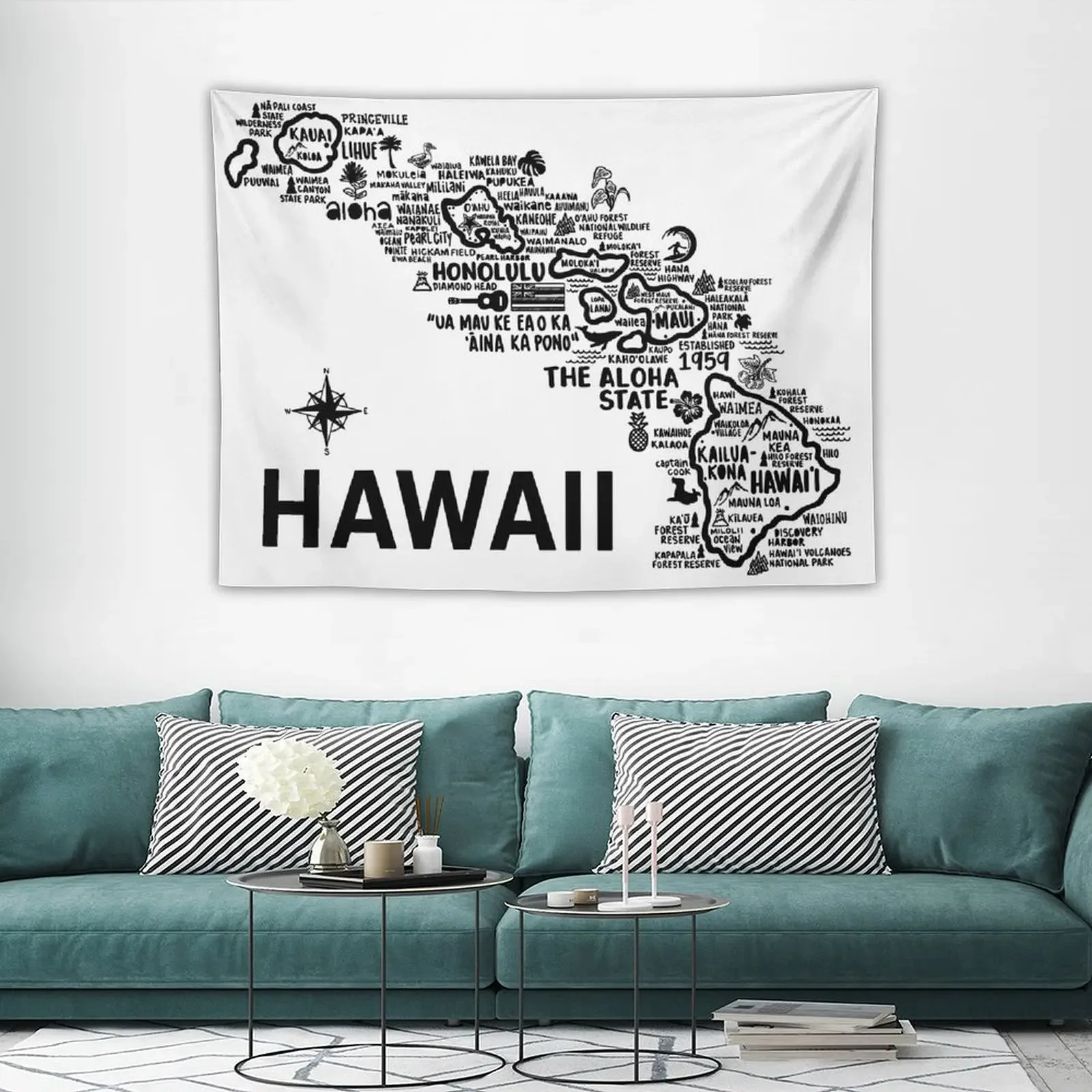 Hawaii Karte Wandteppich Raum dekor ästhetische Schlafzimmer Dekorationen Wandteppich