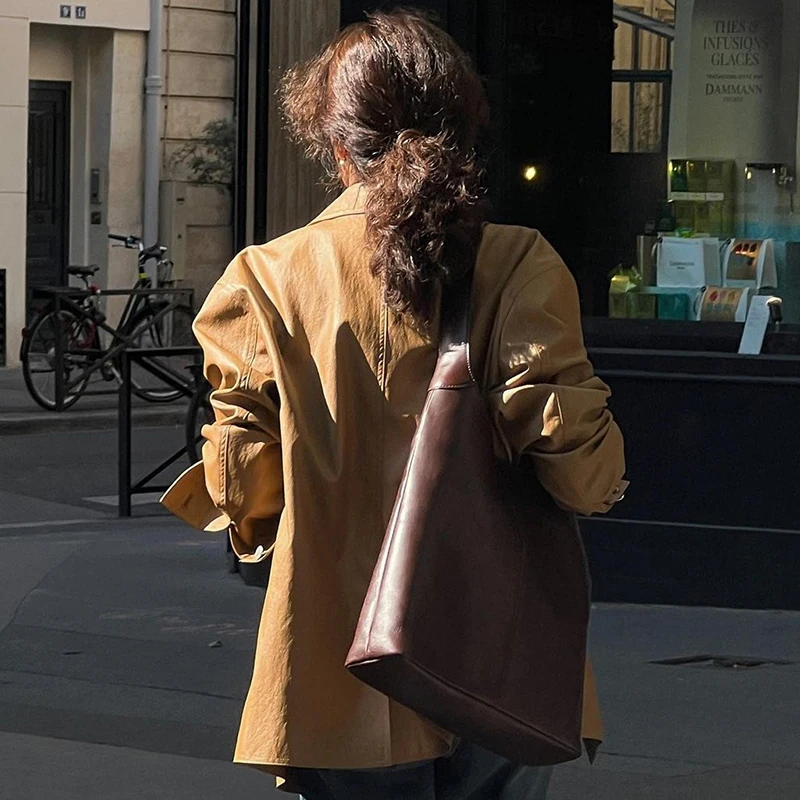 Abrigo de Cuero PU con Botones Metálicos de Manga Larga, Estilo Británico Retro Otoñal, con Diseño de Bolsillos andes para ...