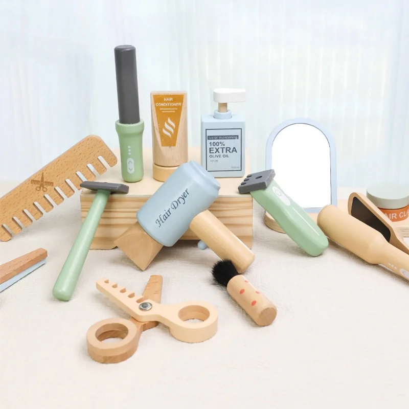 Ensemble d'outils de maquillage de coiffure en bois, jeu de rôle pour enfants, jouets et cadeaux pour bébés