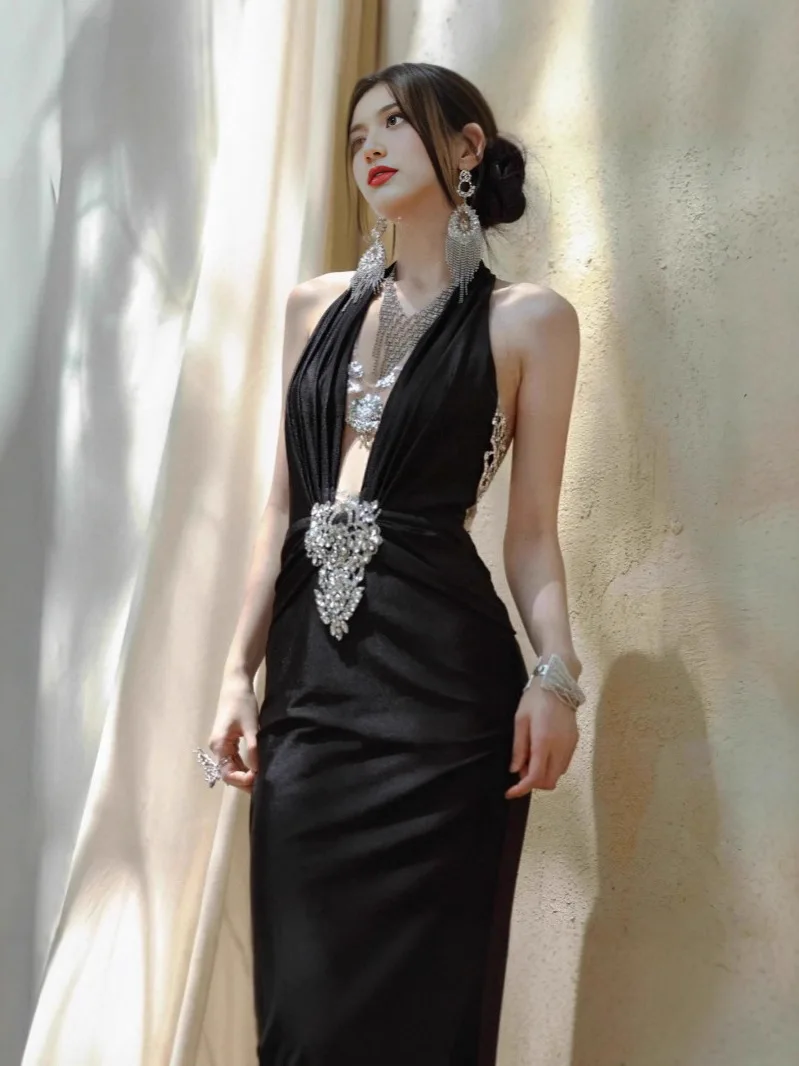 

Новое сексуальное драпированное платье-русалка, легкое, вечернее, для торжественных мероприятий, с высокой талией, длинными рукавами, из полиэстера