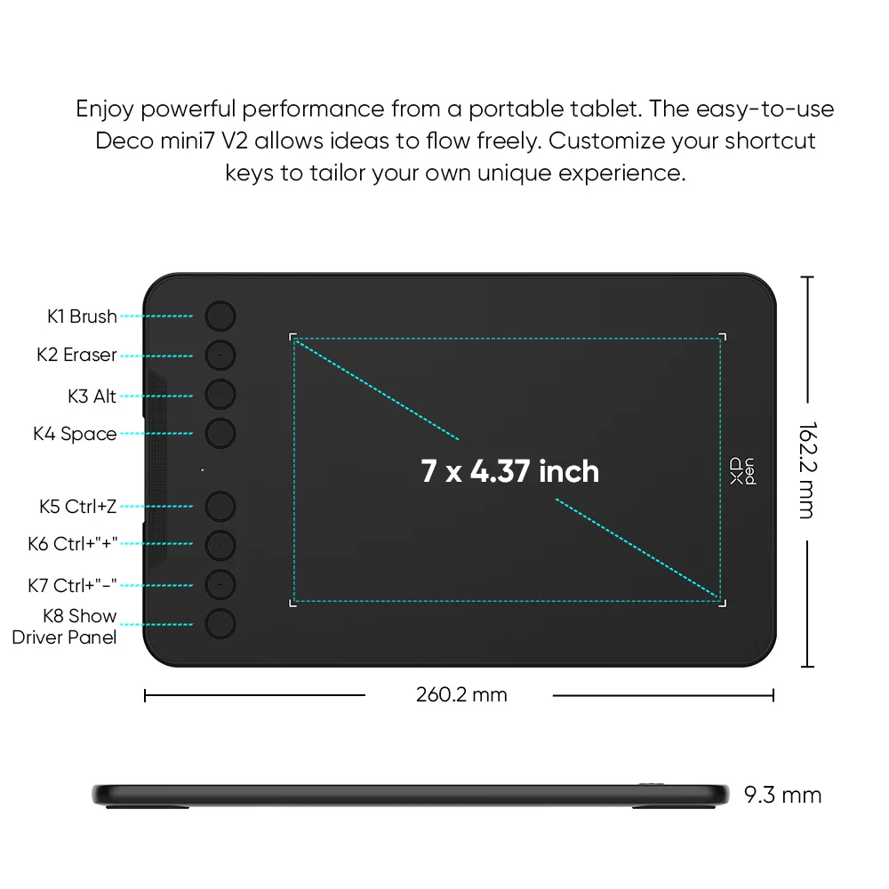 XPPen Deco Mini7 V2 Graphics Tablet 7‘’ Digital Drawing Tablet 16384 Levels for Android Mac Windows Online Education Art Design