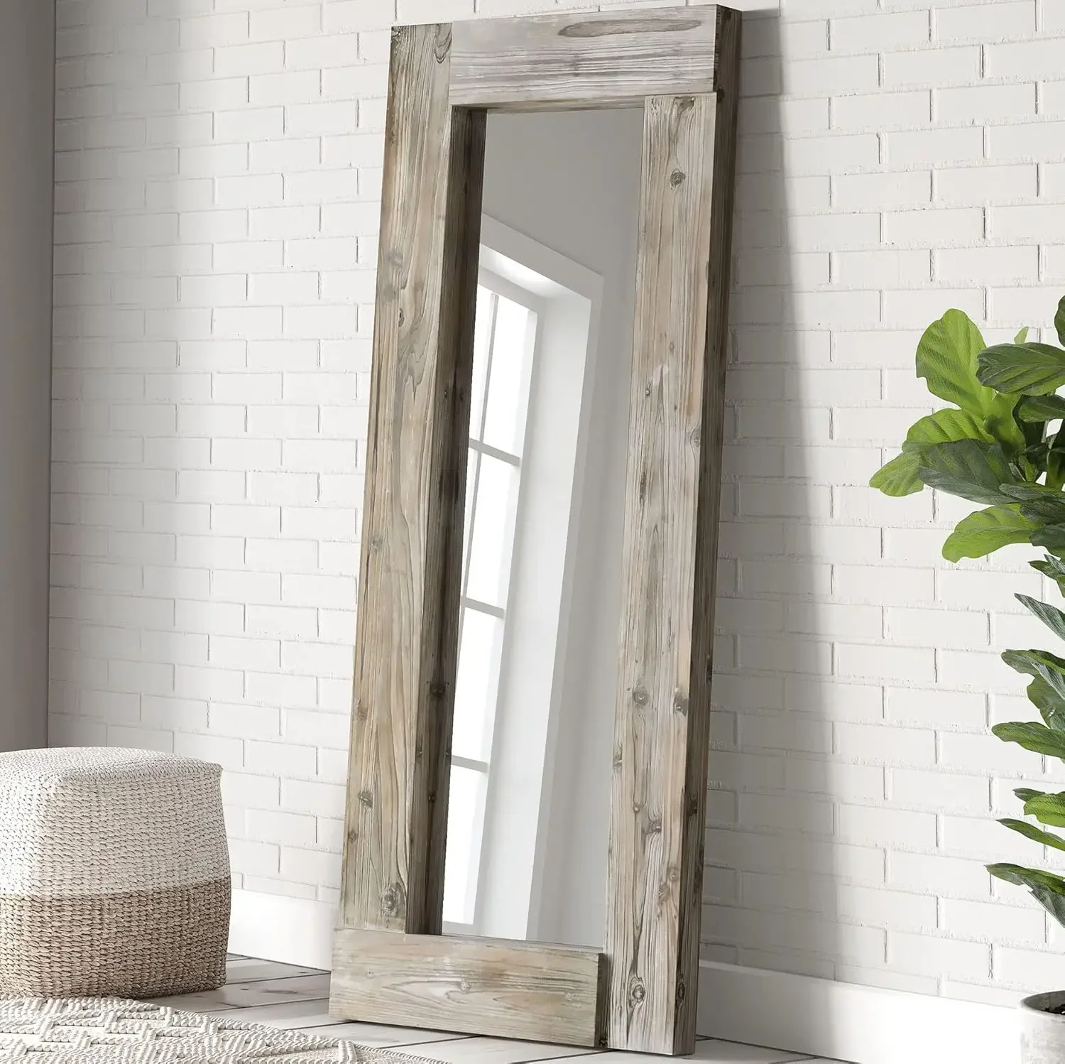 Rustic Farmhouse Full Length Mirror - Wood Frame Floor Standing Bedroom Mirror (58