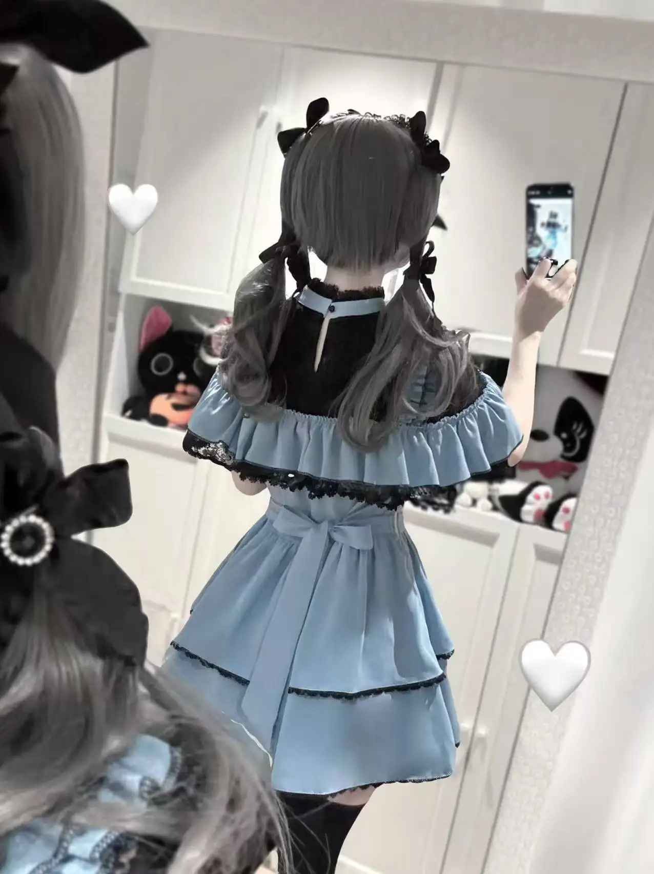 Traje Y2K de estilo japonés Mine producido en masa, minivestido ajustado con cordones y cuello tipo capa de encaje con lazo, pantalones cortos de cintura alta, conjunto de dos piezas para mujer