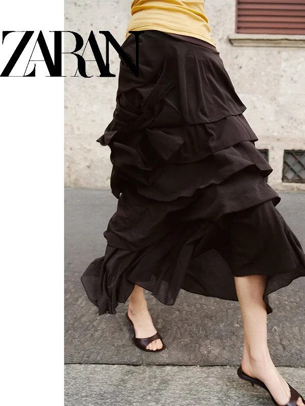 

Модная женская юбка миди, новинка весенней коллекции, многослойная, декоративная, приталенная, А-силуэт, из полиэстера, не требует глажки