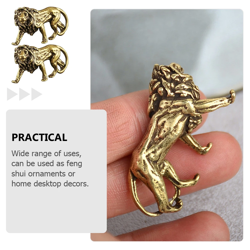 

2pcs Lion Ornament Home Decoration Tabletop Indoor Desktop Gift Brass Mini Sculpture Feng Shui Decor Figurine