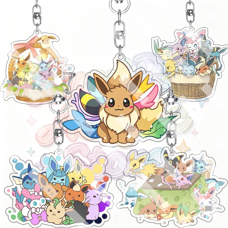 Anime 5cm Umbreon Jolteon Leafeon Cute Acrylic Keychain Cartoon Eevee Family Charm Key Holder Backpack Accessory Pendant Gifts