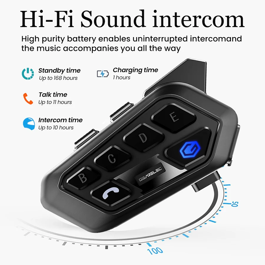

GEARELEC H6 Motorcycle intercom 5.3 Hi-Fi Sound Private Call Motorcycle Intercom Helmet Intercom CVC Noise reduction