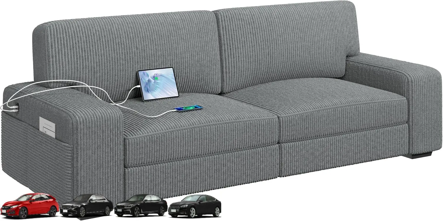 

Yaheetech Modern Sofa 2-Seater Corduroy Fabric Sofa Couch with Removable Cover, USB Charging Ports & Side Storage Pockets for Ap