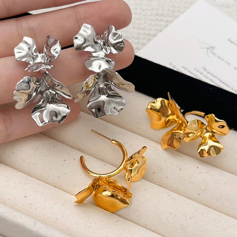 PONYKISS 925 Sterling Silver Exaggerated Flower Stud Earrings for Women Minimalist Trendy Fine Jewelry Light Luxury Accessories