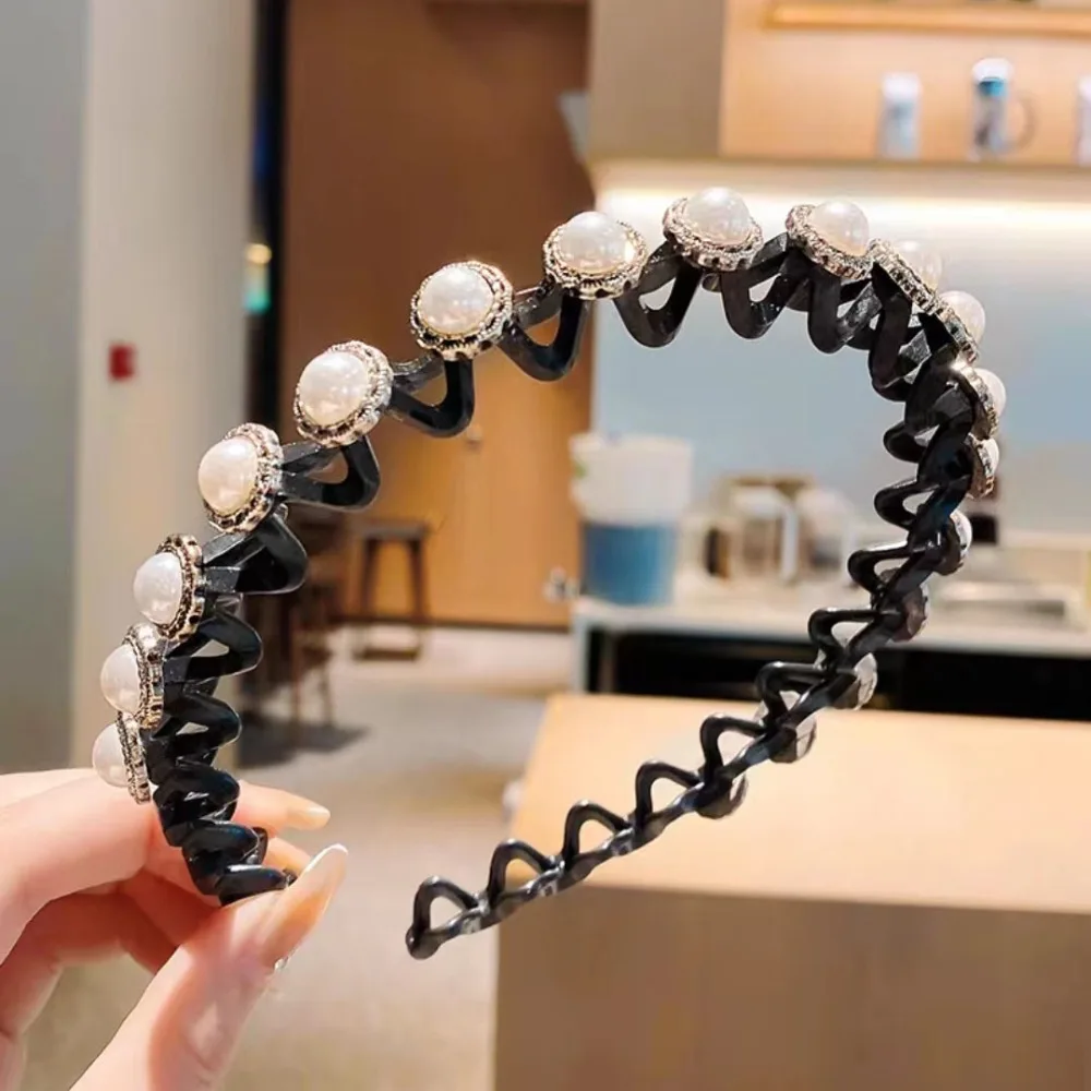 Обручи для волос для ленивых мужчин со стразами, обручи для волос с жемчугом и цирконом, плетеные инструменты, повязка для волос для мытья лица, элегантная зубчатая повязка на голову