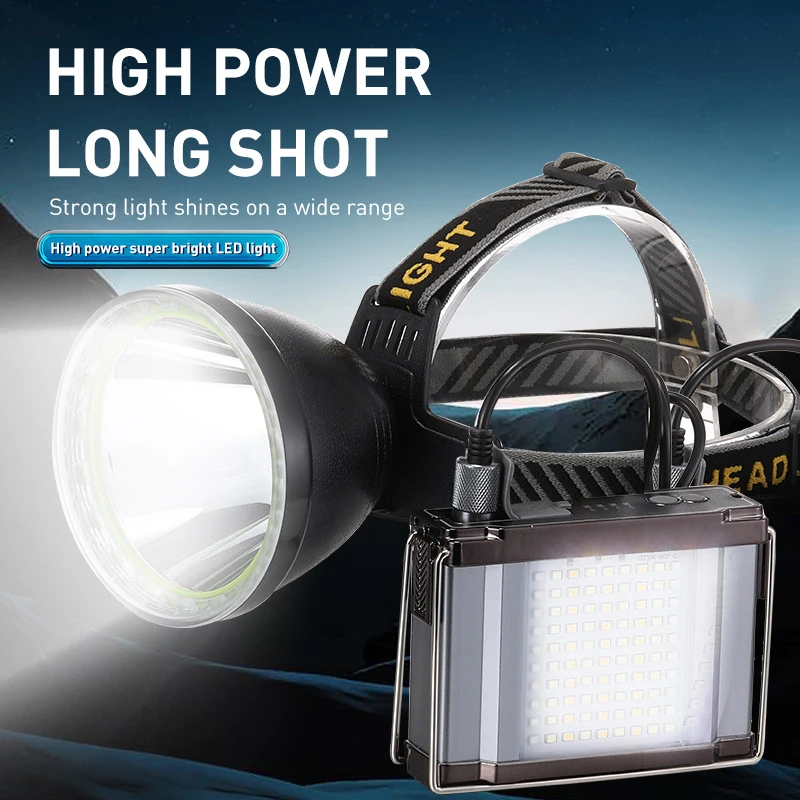 Powerful Multifunctional LED Headlamp 20000 Mah Battery USB Rechargeable Head Flashlight Outdoor Camping Fishing Headlight