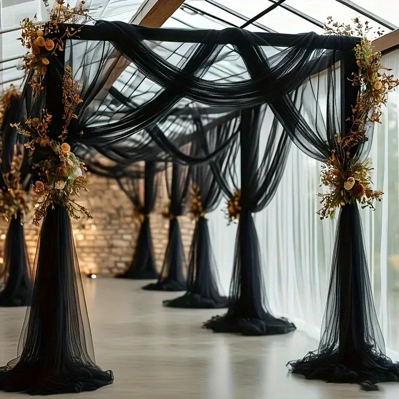 2 Stück 8 Meter Schwarzer Polyester-Tüll-Drapierstoff für Hochzeitsbögen, Geburtstagsfeiern & Bühnendekoration, Weihnachten, Halloween, St. Patrick's Day – Detail 6