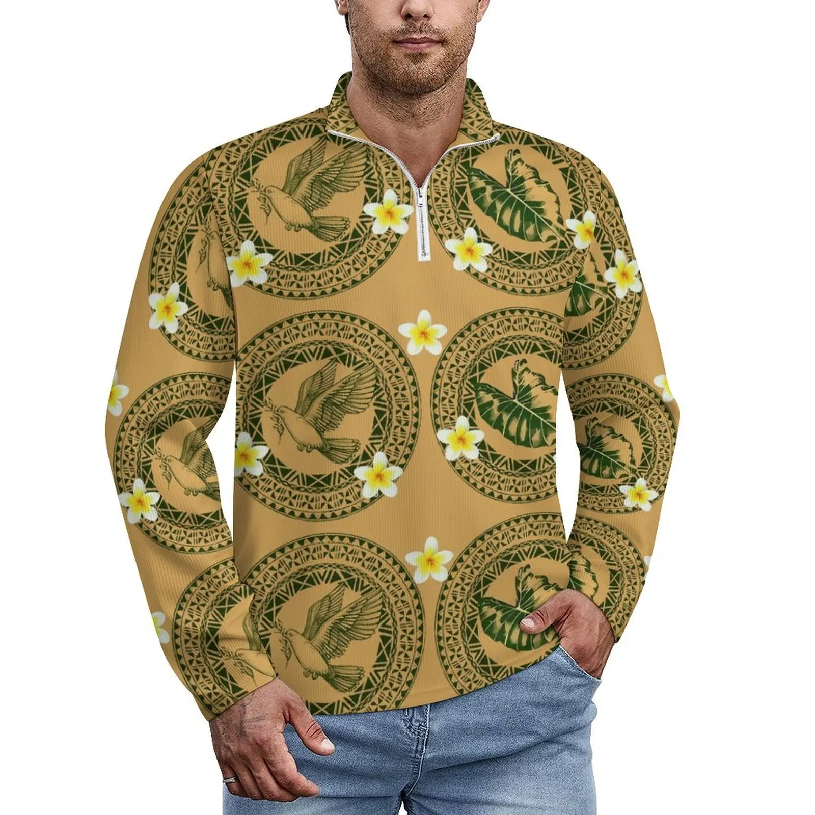 Tribal Ethnic Style Polynesian Custom Fashion Men'S Pullover Sweater Sports Polo Shirt Design Autumn And Winter Long Sleeves