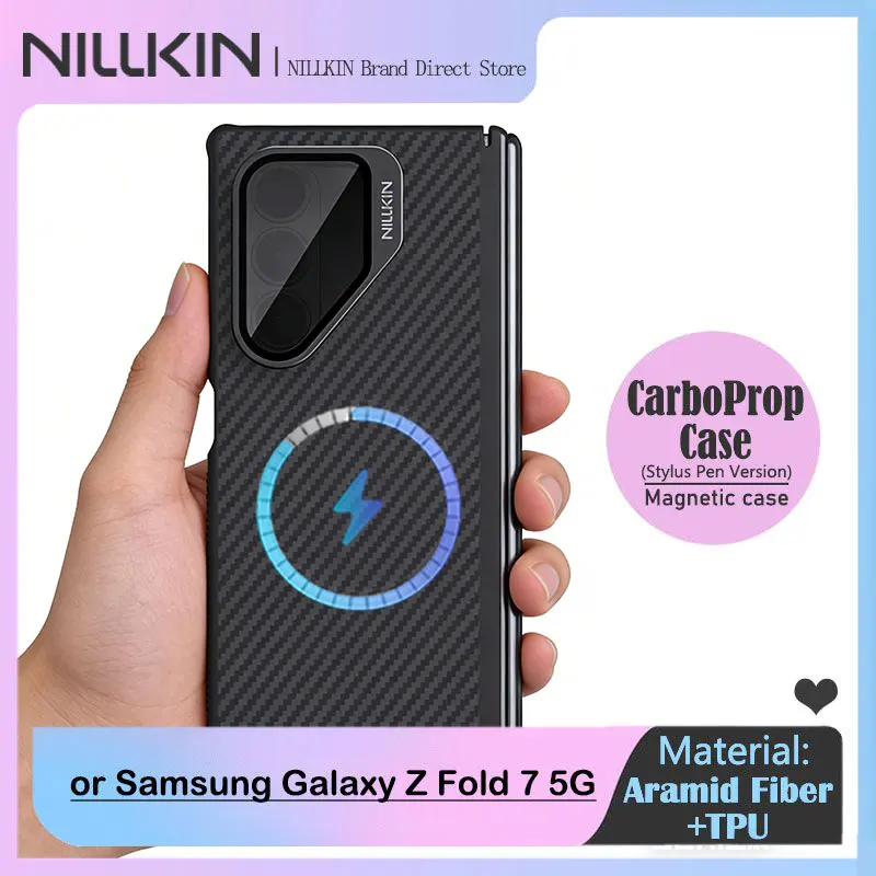 

Для Samsung Galaxy Z Fold 7 5G, магнитный чехол NILLKIN, из арамидного волокна и ТПУ, совместим с MagSafe, с подставкой для камеры и стилусом