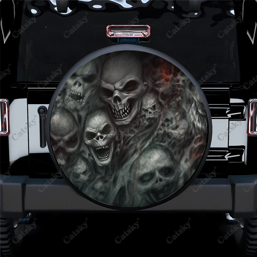 Skulls with Swirls Polyester Universal Spare Wheel Tire Cover Custom Tire-Covers for Trailer RV SUV Truck Camper