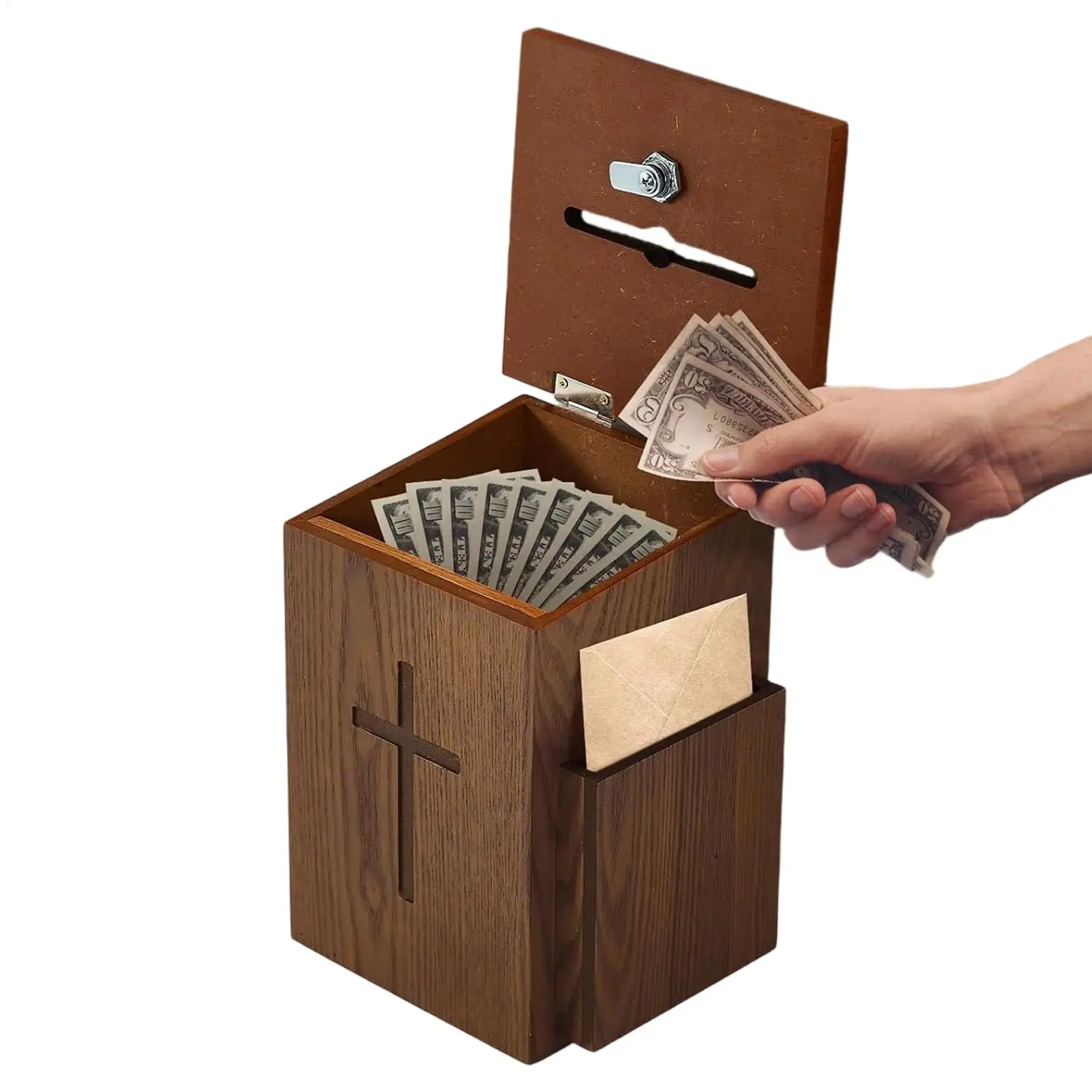 Boîte à dons en bois avec fente, verrouillable, pour offrandes, charité, églises, sanctuaires, funérailles, titres, événements et services religieux