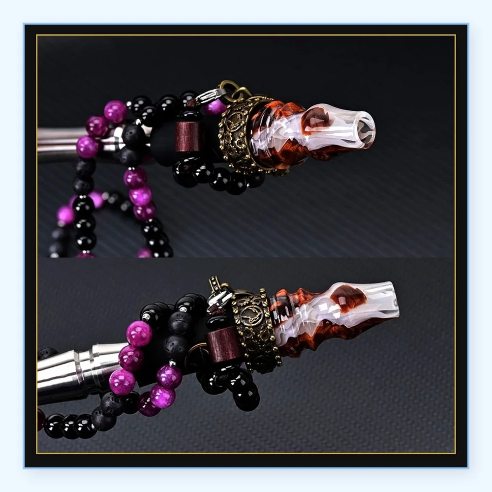 Stabilized Wood Resin Hookah Nozzle with Retro Ring Buckle and Stone Bead Chain for Shisha Smoking