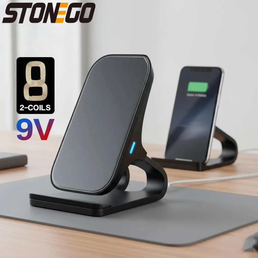 

Беспроводное зарядное устройство-держатель Qi с быстрой зарядкой 10W/7.5W/5W, двойные катушки, совместимо с чехлами, противоскользящее, вход Type-C